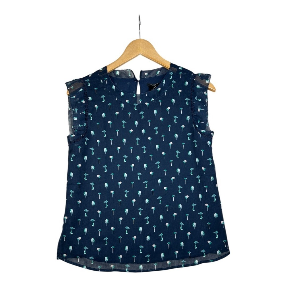 New Ann Taylor Foral Print Sleeveless Blouse size XS Petite Blue